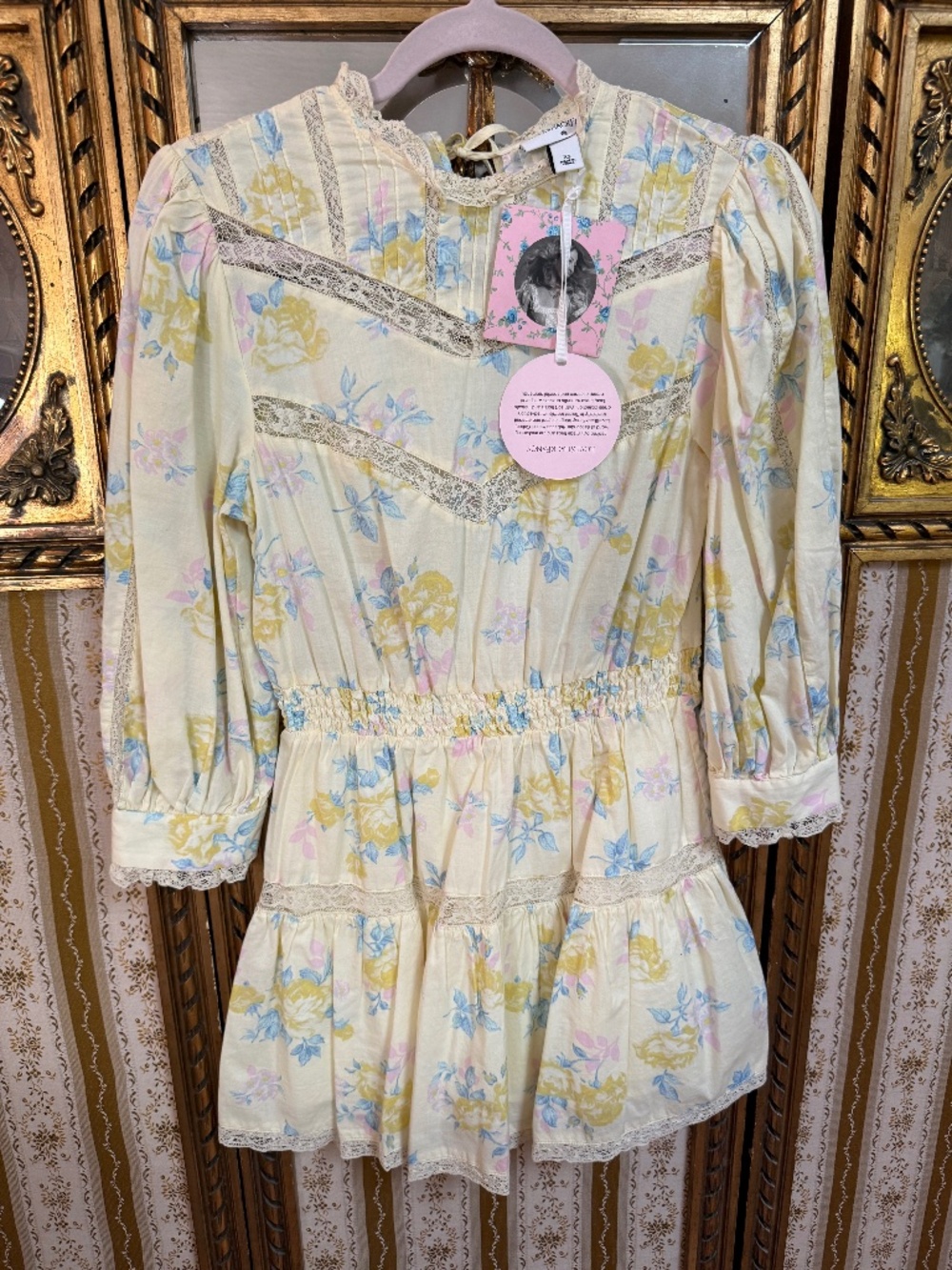 NWT LoveShackFancy x Target Louise Dress Yellow Floral Lace Cotton Ruffle XS